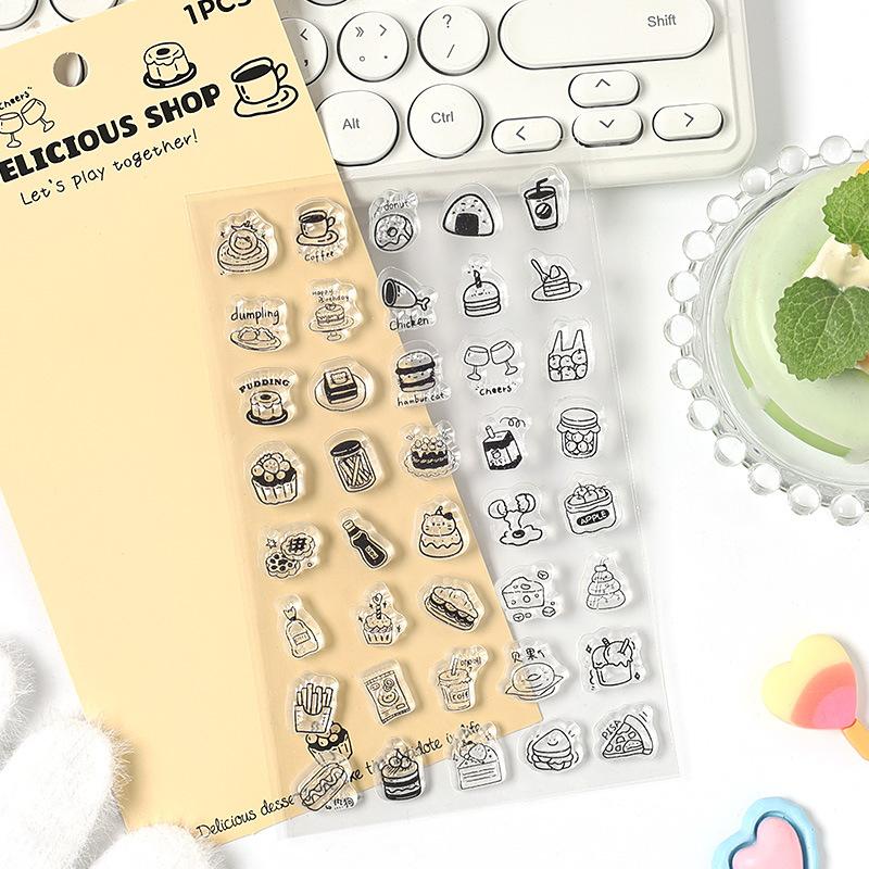 Kawaii Cartoon Silicone Scrapbook Stamp Cute Animal Snack Dessert Transparent Stamp DIY Decor Journaling Background Stamp