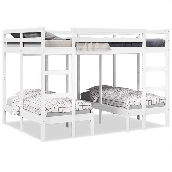 VidaXL Triple Bunk Bed White 140x200/70x140 Cm Solid Pine Wood, Trio Bunk Bed Frame, Bedroom Furniture, 3308578