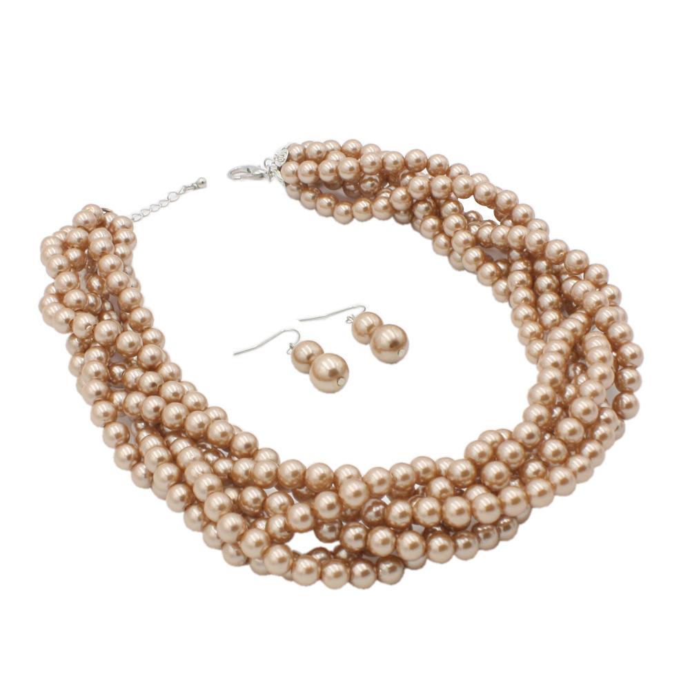 

eBay jewelry, fashion imitation pearl woven necklace fashion jewelry 8070 темно-коричневого кольору