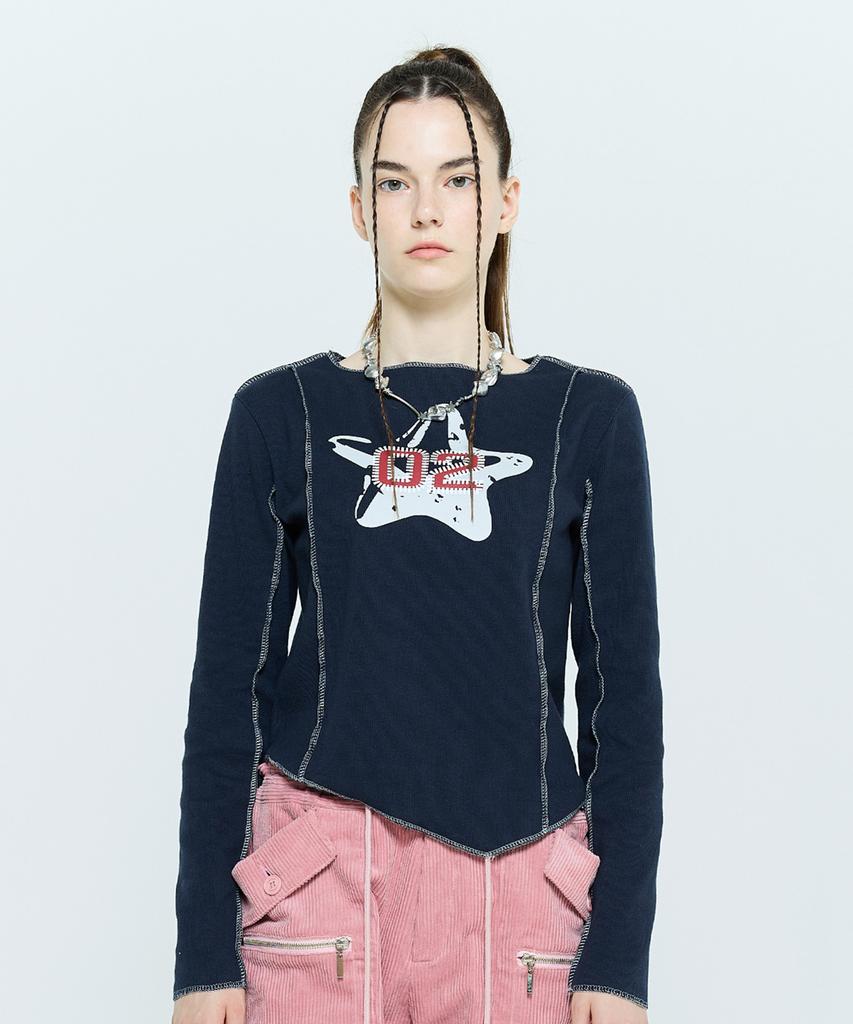 LARTIGENT L6 Overlock Unbalance Sleeve Tee(Navy)