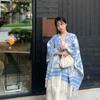 Korean Style Plaid Shawl Coat - Women's Spring/Autumn Cashmere-Feel Tassel Cloak