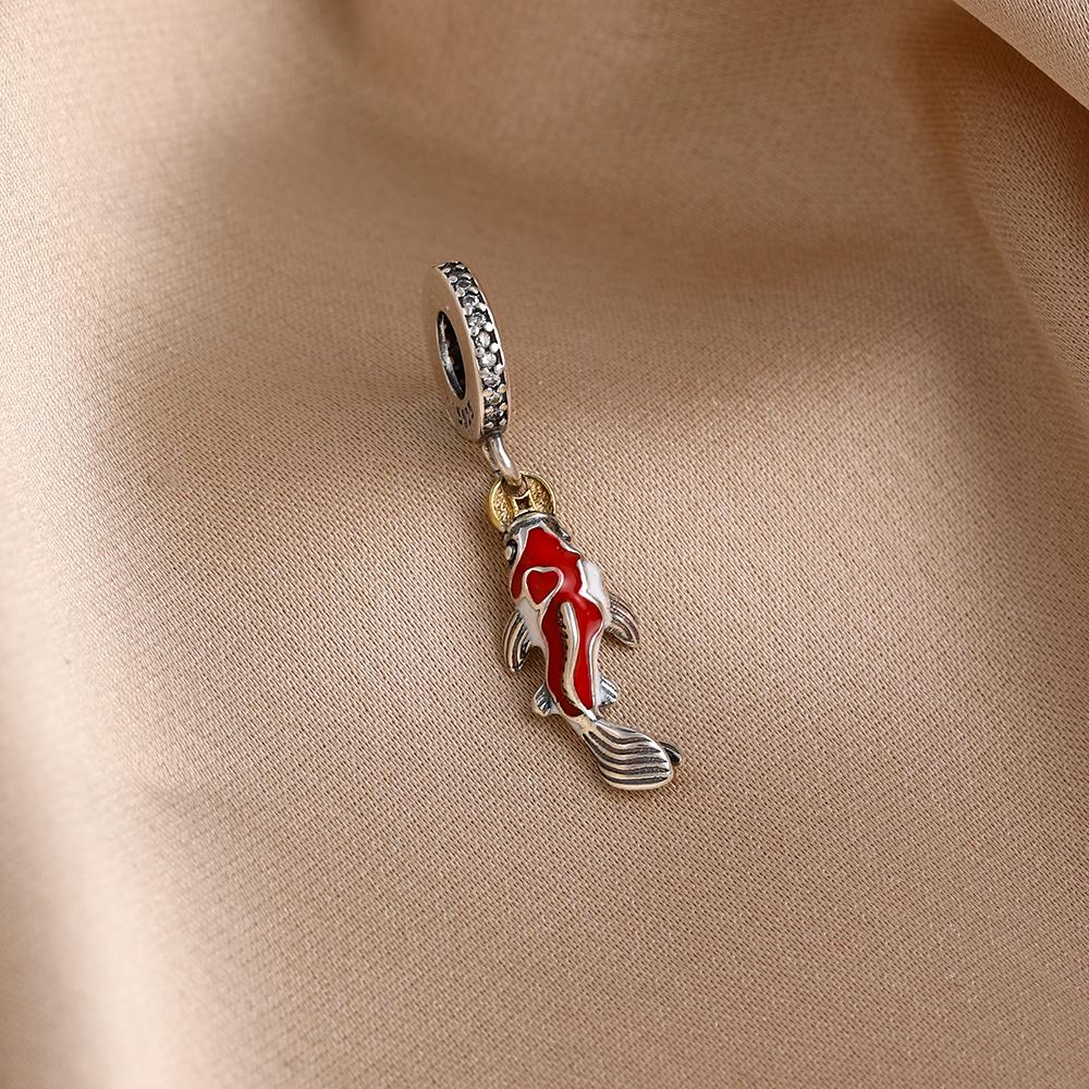 925 Silver Luck koi fish Pendant goldfish Blessing Charms mermaid Bead Fit Exquisite Bracelets DIY Jewelry Women Accessories Gift