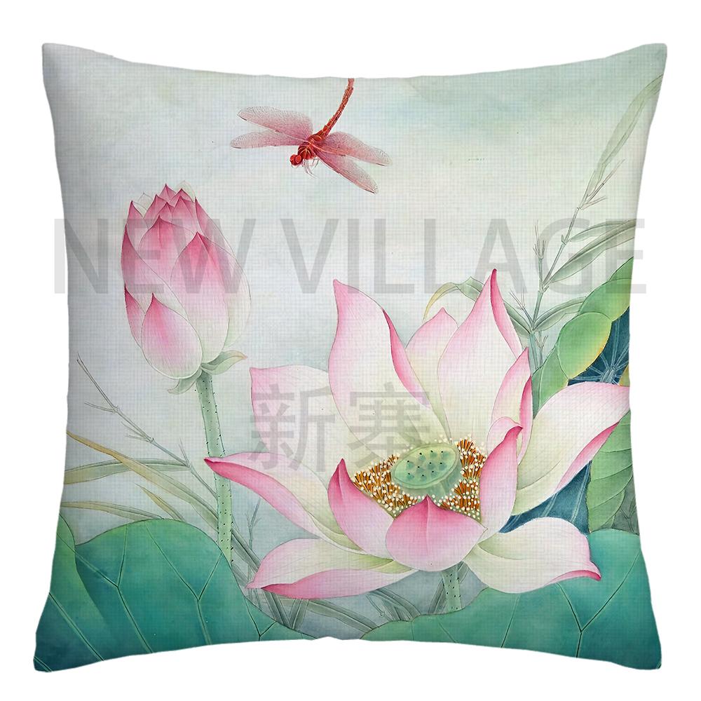 Lotus carp linen Doublesided Printed pillow cover Short plush Suitable living rooms bedrooms sofas throw cushion cover