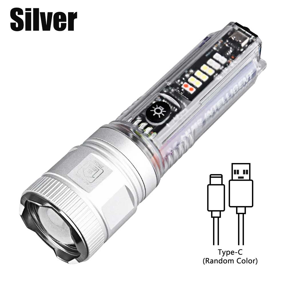High Power White Flashlight Super Bright LED Spotlight Long Range Torch Zoom Emergency Outdoor With Multiple Lighting Mode