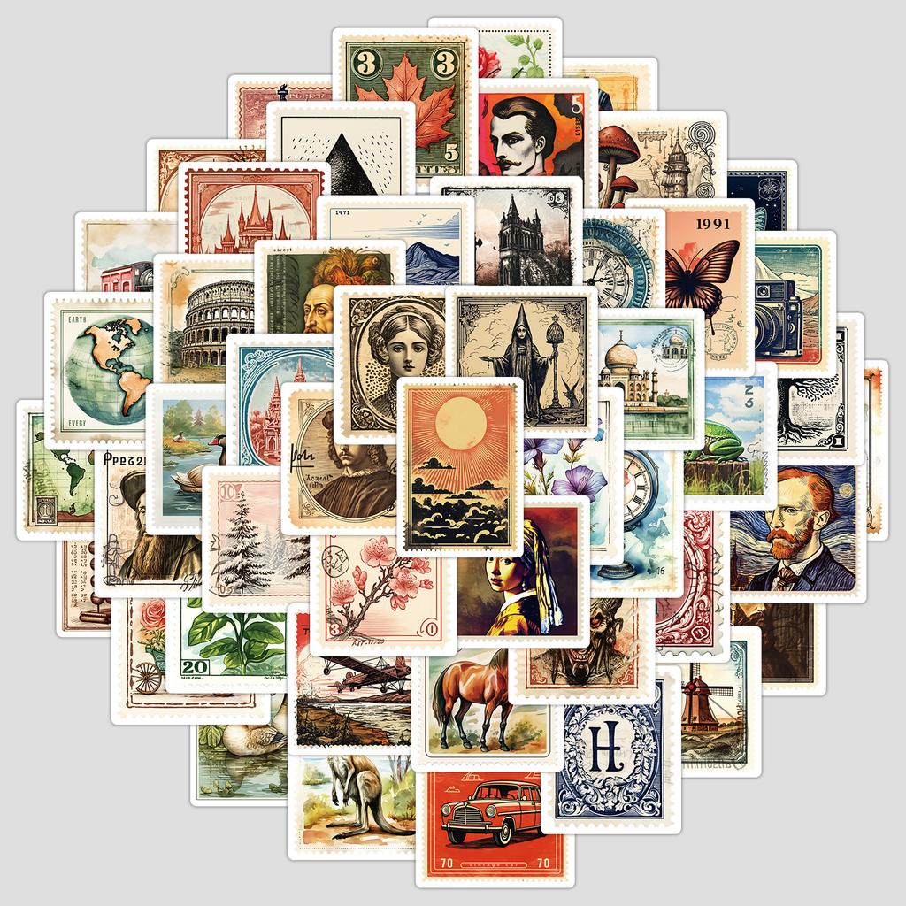 50 Retro Briefmarken Serie Graffiti Aufkleber DIY Schreibwaren Aufkleber Wasserbecher Computer Wasserdichte Dekorative Aufkleber