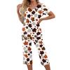 Women's 2 Piece Tracksuit Set Leaf Print Short Sleeve Top and Pants Casual Sportswear
