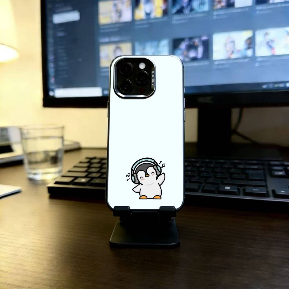 Penguin Kawaii Cute Cartoon Phone Case For iPhone 17,16,15,14,13,12,11 Plus,Pro Max,XS,Colored Silver Plated Inside Cover