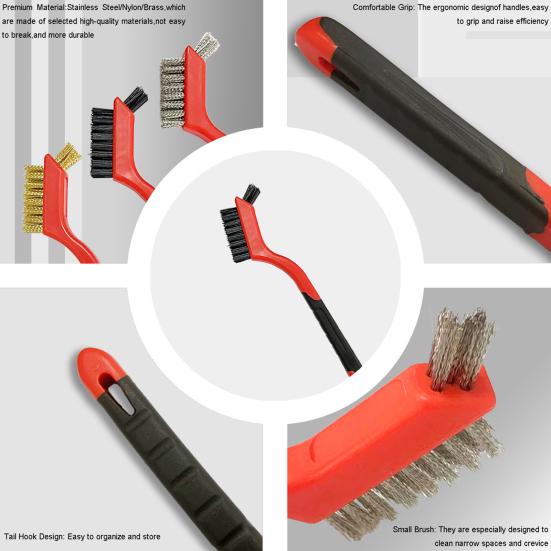 6ks/sada Sada drátěných kartáčů do úzkých prostorů Ergonomická dlouhá rukojeť Štětinový čisticí kartáč Kuchyň Koupelna Garáž Nástroj