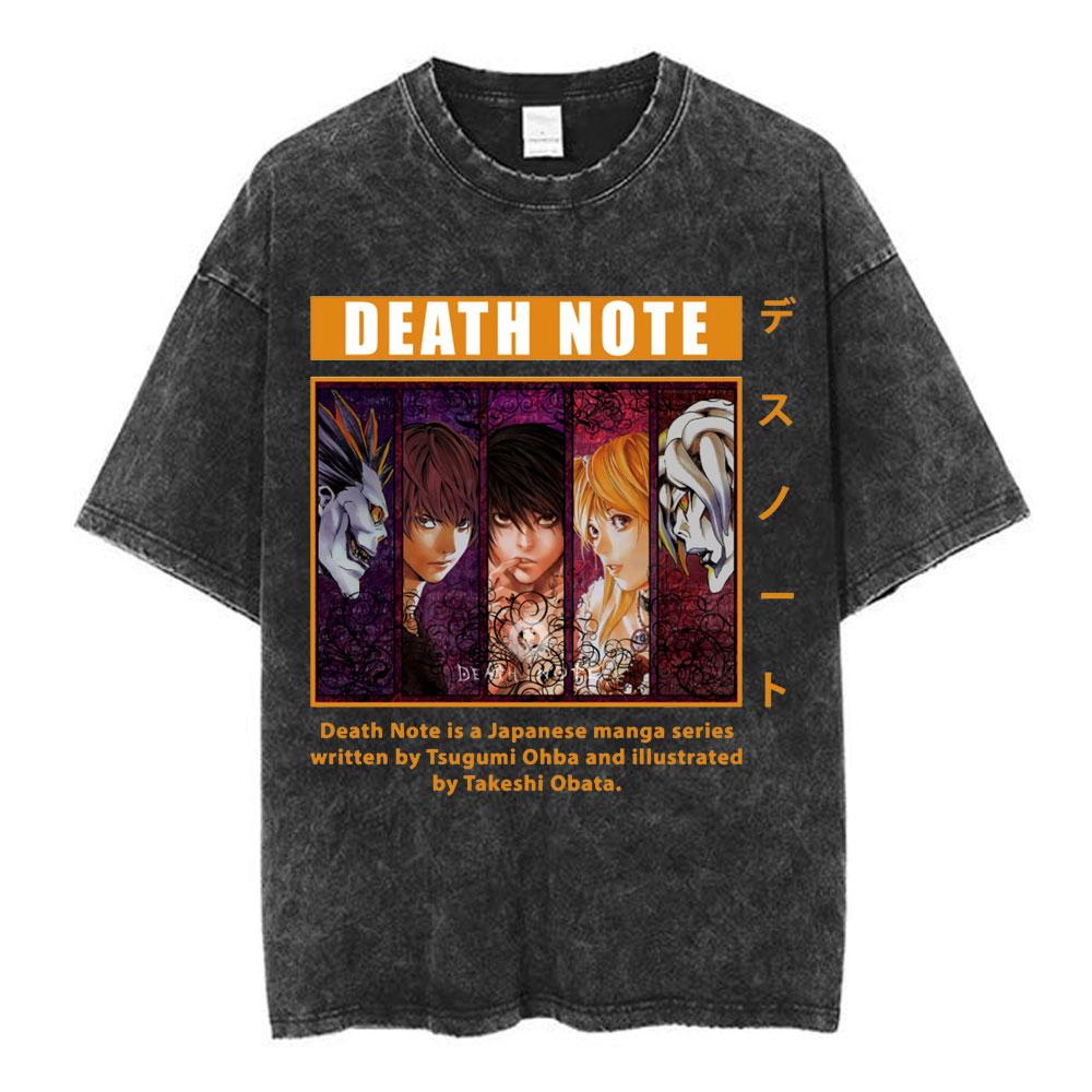Vintage Washed Anime Death Note Manga Logo Graphic T-shirt Men Women Printed Tee Summer Casual Fashion Clothing Tops High Quality Streetwear