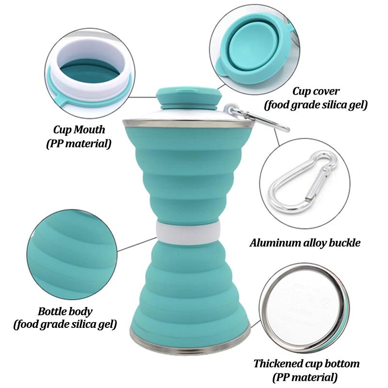 500ml Silicone Foldable Water Bottle Portable Storage Travel Outdoor Cup With Lid Sport Collapsible Hiking Coffee Drinking Mug