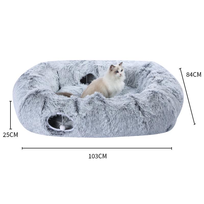 Plush Foldable Cat Tunnel & Cozy Pet Bed Combo
