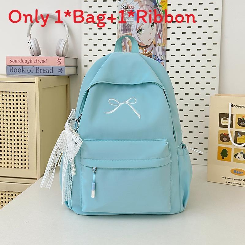 Ribbon Embroidery Bow Nylon Backpack Large Capacity Laptop Fashion Schoolbag