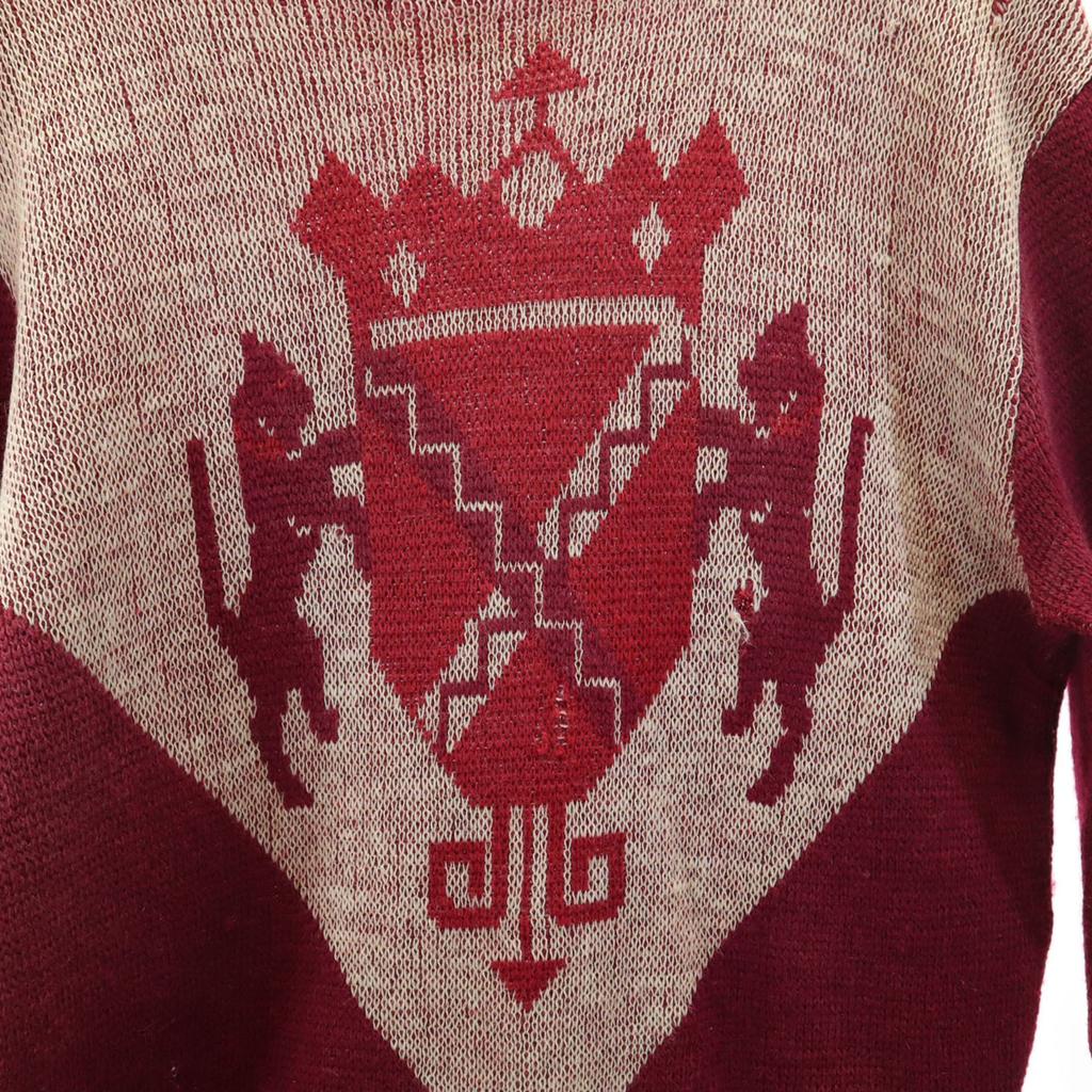 30s Vintage Emblem Pattern Long Sleeve Sweater Bordeaux Knit Men's Used