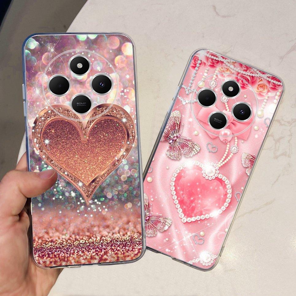 For XIaomi Redmi 14C / Poco C75 Back Cover Butterfly Rose Flower Luxury Girly Phone Case On Redmi 4C Clear Soft TPU Clear Capa