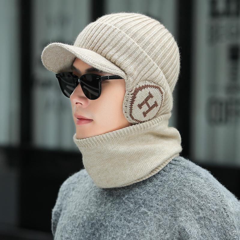 New Velvet Warm Ear Bag Knitted Cap Men's Autumn and Winter Cycling Sports Cold-proof Wool Scarf Cover