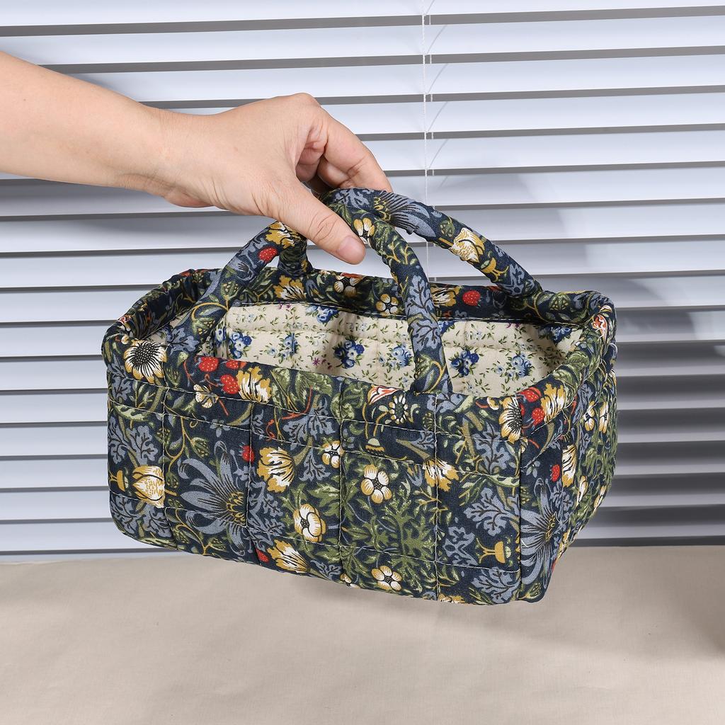 Foldable Floral Organizer Bin with Easy-Carry Handles Portable Folding Storage Basket for Small Apartment Dormitory Closet