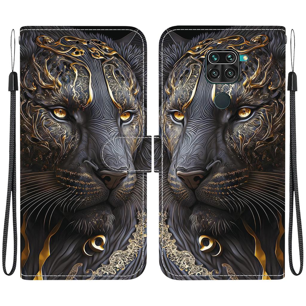 Handmade PU Leather Flip Case for Xiaomi Redmi 10X 4G/ Redmi Note 9 (4G) Anti-Slip Shockproof Cover with Wrist Strap & Heart/Rose Cat Designs