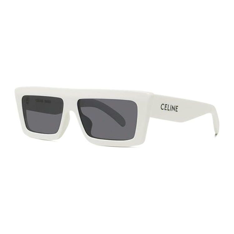 Celine Monochrome Rectangular Sunglasses Unisex sunglasses White CL40214U-25A Brown Eyeglass Pouch