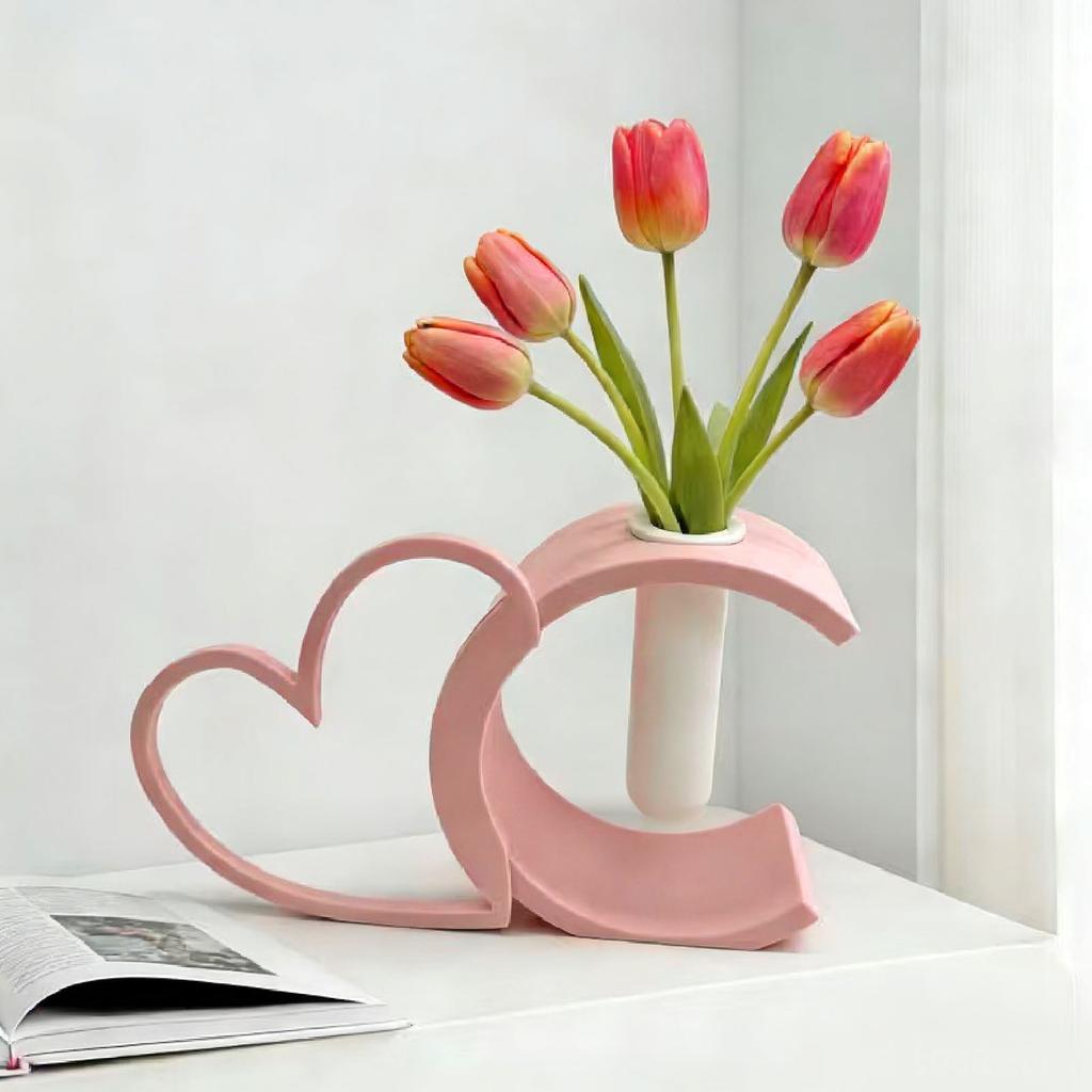 Heart Shaped Hollow Vase Romantic Flower Vase Centerpiece for Home Floral Arrangement Wedding Anniversary Decor Pink