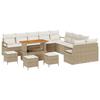 Set de canapé de jardin 14 pièces avec coussins Beige Rotin poly Acacia, Canapé de jardin 2 places avec rangement 3364541