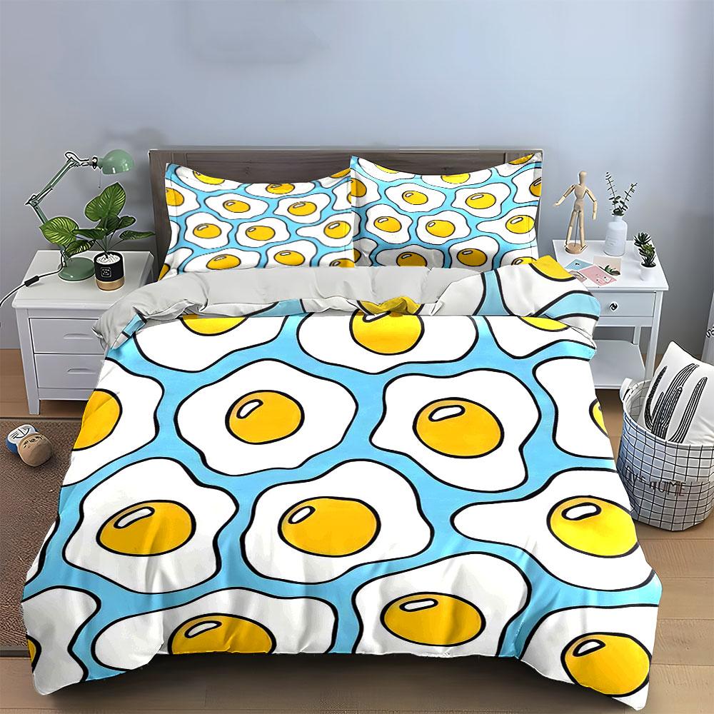 Ensemble décoratif à motif d'œufs Ensemble de literie doux et respectueux de la peau Comprend 1 housse de couette et 2 taies d'oreiller Cadeau