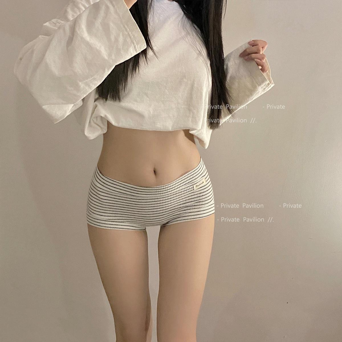 

Girls Spring and Autumn Vintage Striped Thread Cotton Extended 10A Antibacterial Mid Waist Flat Angle Panties XXL білий/сірий колір