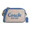 Signature Canvas Camera Bag Beige Blue Leather Trim Gold Hardware Daily Casual CAB09-IMXIG