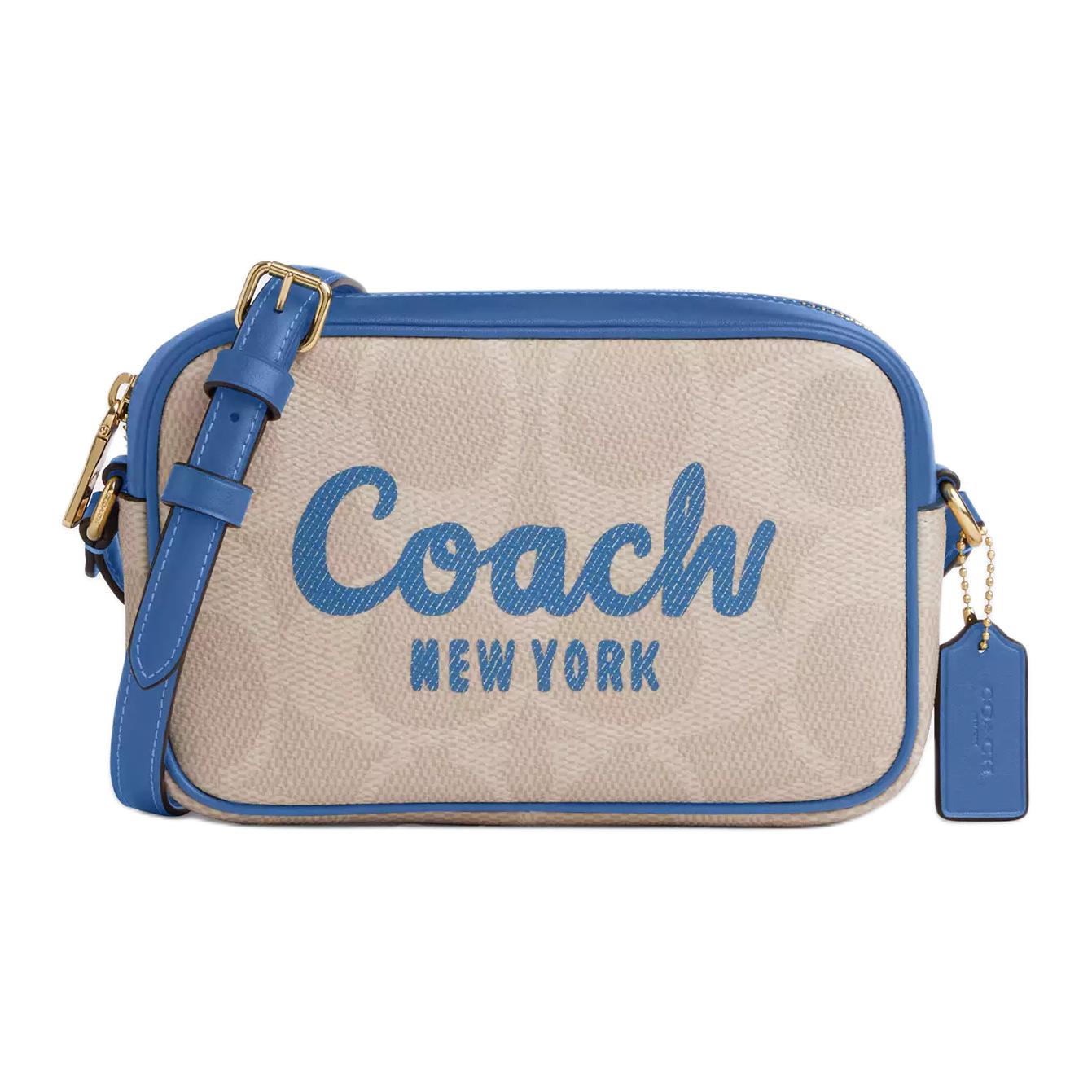 

Coach Signature Canvas Camera Bag Beige Blue Leather Trim Gold Hardware Daily Casual CAB09-IMXIG Basic Set (Bag+Dust Bag)