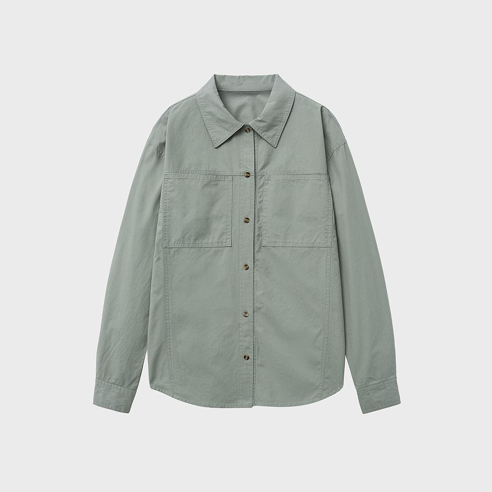 NOIRER FOR WOMAN Cotton Oversized Work Shirt (Khaki Beige)