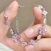 Trendy Y2K Fairy Pink Crystal Zircon Sakura Flowers Bracelet for Women Sweet Cherry Blossom Moon Bow Knot Jewelry Gifts