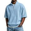 Men’s Waffle Knit Short Sleeve Half Zip Pullover Casual Loose Fit Lightweight Stand Collar Top Shirt