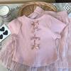 2024 Korean Girls' Summer Bow T-Shirt & Crinkled Skirt Set