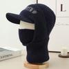 Men'S Velvet Lined Knitted Beanie Winter Hat With Collar, Outdoor Cycling Sports Cap For Men Black/Gray One Piece New Keep Warm