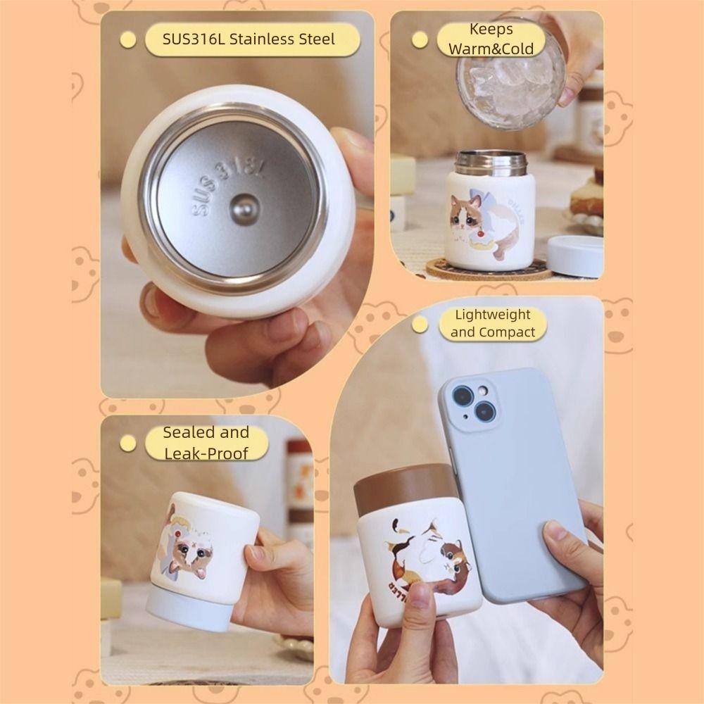 Leak Proof Thermal Cup 316 Stainless Steel Insulated Cup Cute Cat Vacuum Flask  Office