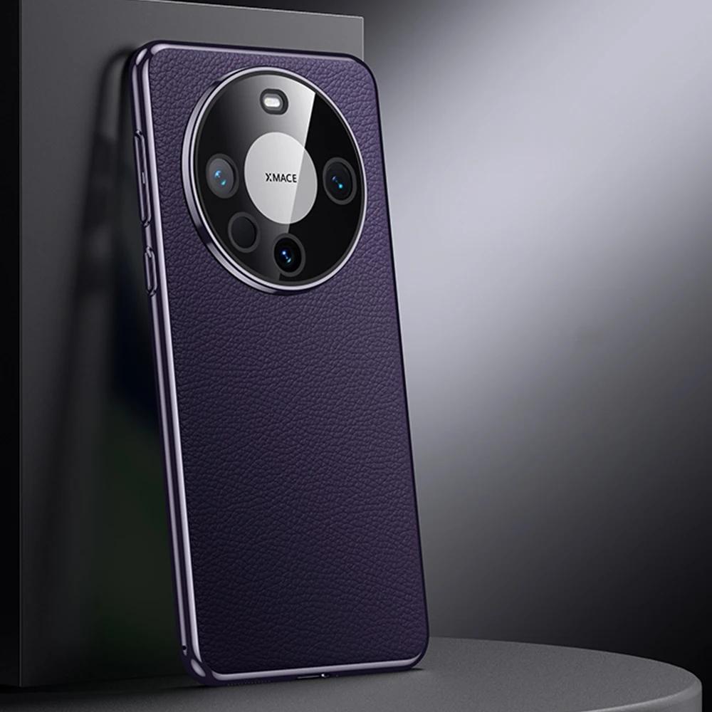 Genuine Cowhide Leather Phone Case for Huawei Mate 40 50 60 70 Pro Electroplating Bumper Full Lens Protection Back Cover Cases