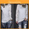 Trim Grey Lace Crew Neck Fitted Tshirt Blended Fabric Hoodie Women Sleeve Long