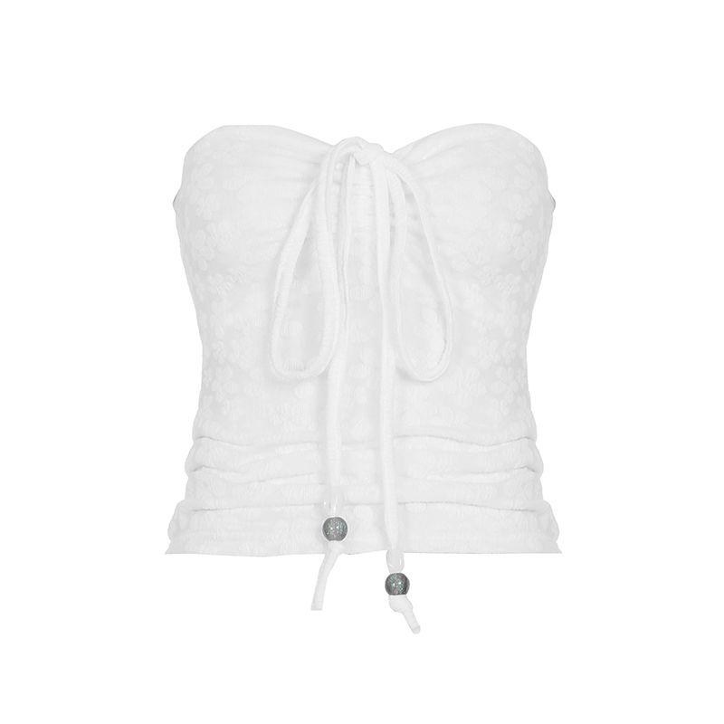 

H Семейная Европейская и Американская Женская Одежда Чистое Желание Милое Кружево Жаккард Белый Бюстгальтер Женский На шнурке Рюши Сексуальная Верхняя Одежда Короткий Бюстгальтер White L