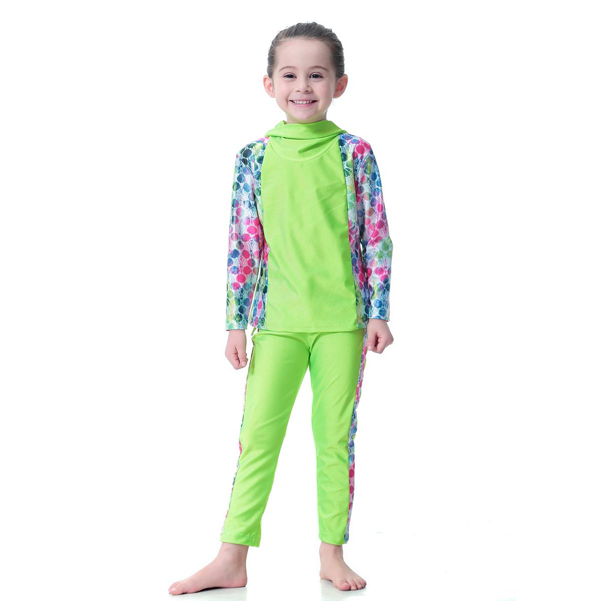 

Двухсекционный купальник для девочек с длинными рукавами и полным покрытием, детский купальный костюм в мусульманском стиле, детский купальный костюм 140cm зелёный