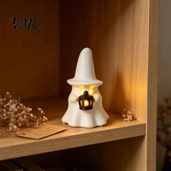 Seasonal Home Ornament Halloween Glowing Ghost Figurine, LED Light Up Ghost, Farmhouse Tabletop Decor Rustic Autumn Accents for Tiered Tray