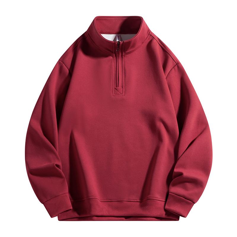 Men's American Style Half Zipper Stand Collar Pullover - Spring/Autumn Trendy Plus Velvet Sweatshirt