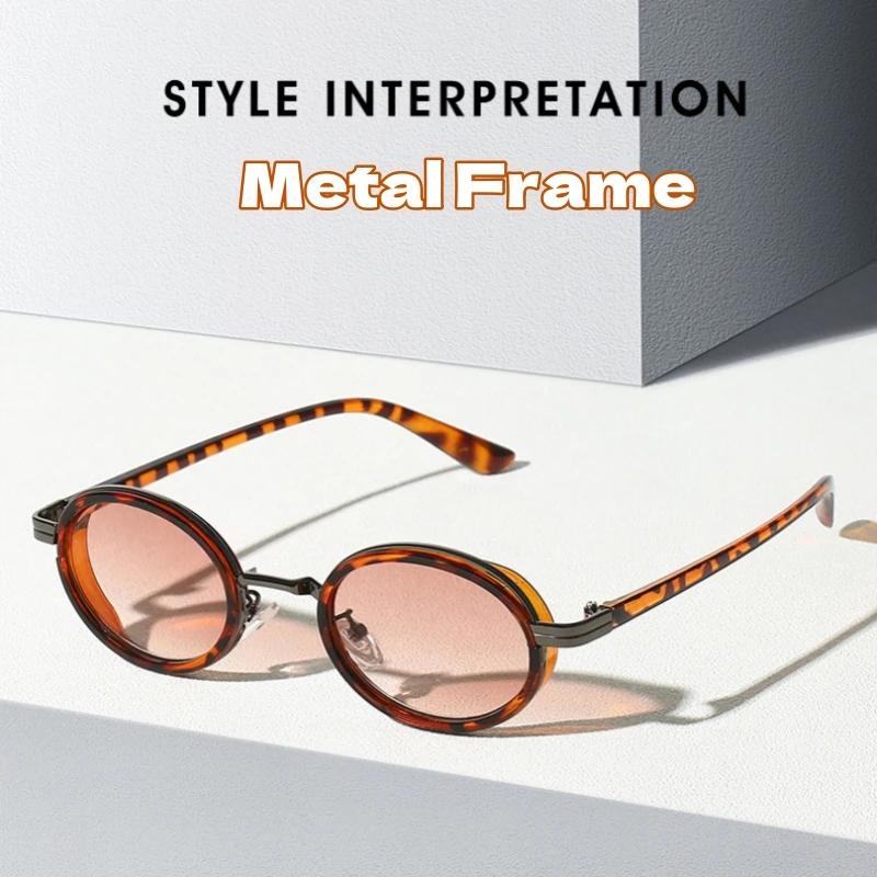 Women's Ins Small Oval Frame Sunglasses Men UV Proof Outdoor Metal Sun Shades Girls Female Luxury Design Retro Travel Eyewear