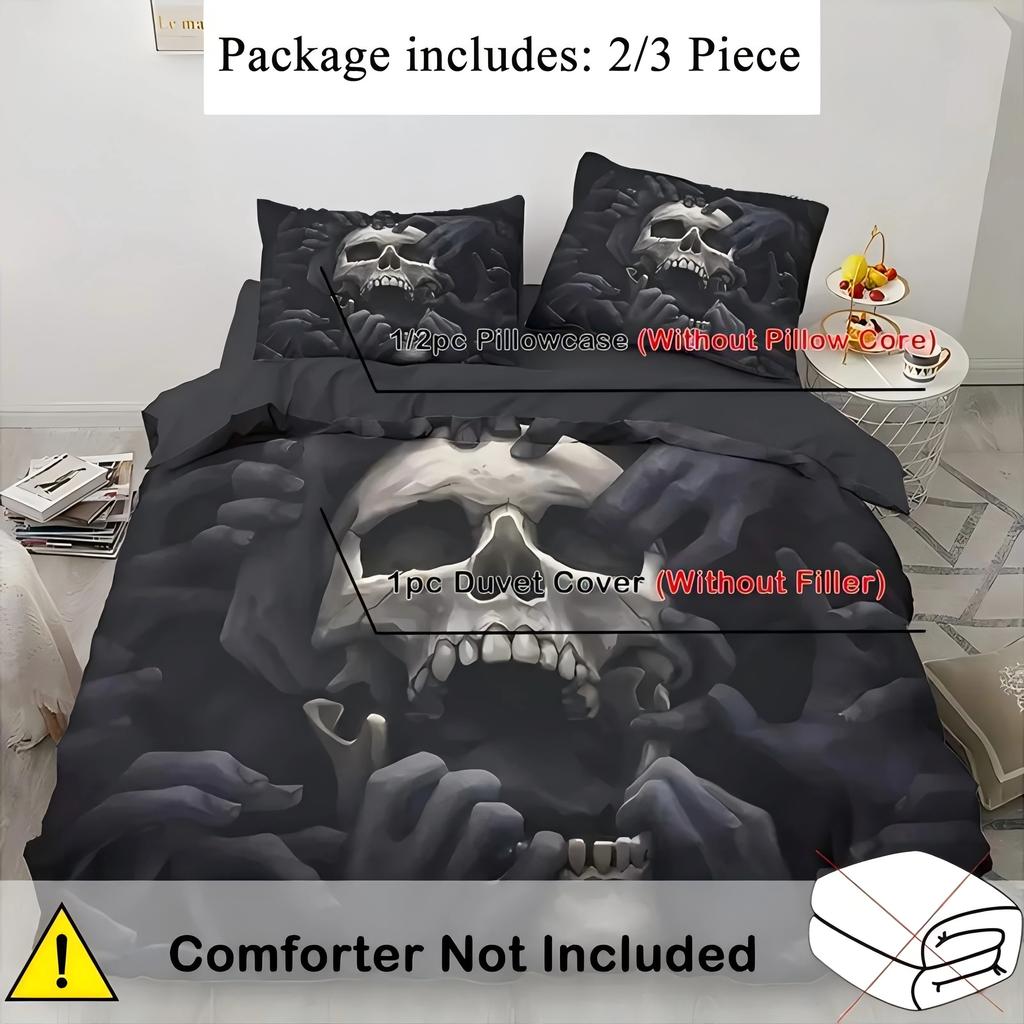 Skeleton 3D Print Black Duvet Cover Set Halloween Style Double For Adults Queen King Size Soft Bedding Set With Pillowcase