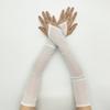 50Cm Women Black White Transparent Mesh Breathable Elasticity Hook Finger Long Gloves Sexy Party Etiquette Fingerless Gloves
