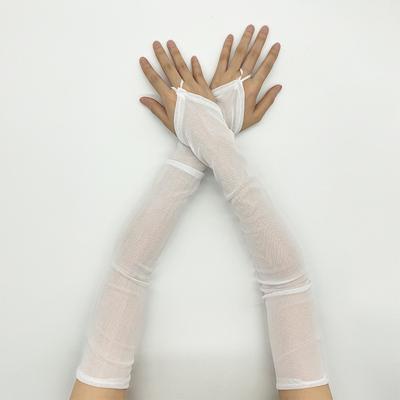 50Cm Women Black White Transparent Mesh Breathable Elasticity Hook Finger Long Gloves Sexy Party Etiquette Fingerless Gloves