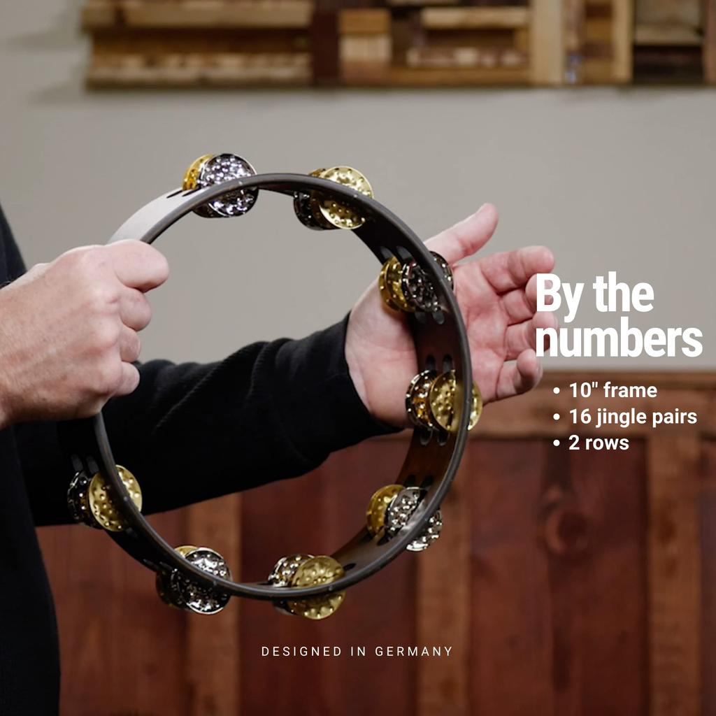 MEINL Percussion Vintage Wood Tambourine Dual-Alloy Jingles TA2VM-WB