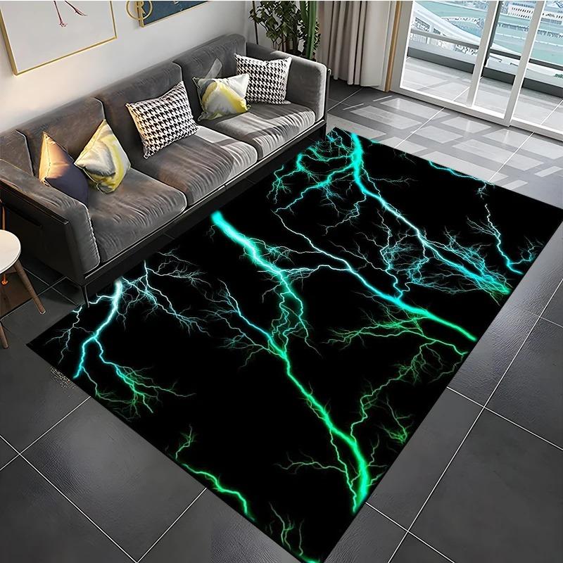 Tappeto Tondo 3D a Strisce Fulminee, Misura 15, per Soggiorno, Camera da Letto, Casa, Decorazione Divano, Tappetino Antiscivolo per Bambini, Regali per Gamer