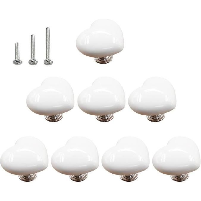 HUAMULAN 15PCS Glossy Ceramic Knobs Heart Shape Cabinet Dresser Pulls Door Handles Cupboard Wardrobe Drawer,3 Size Mounting Screws, Assorted Color