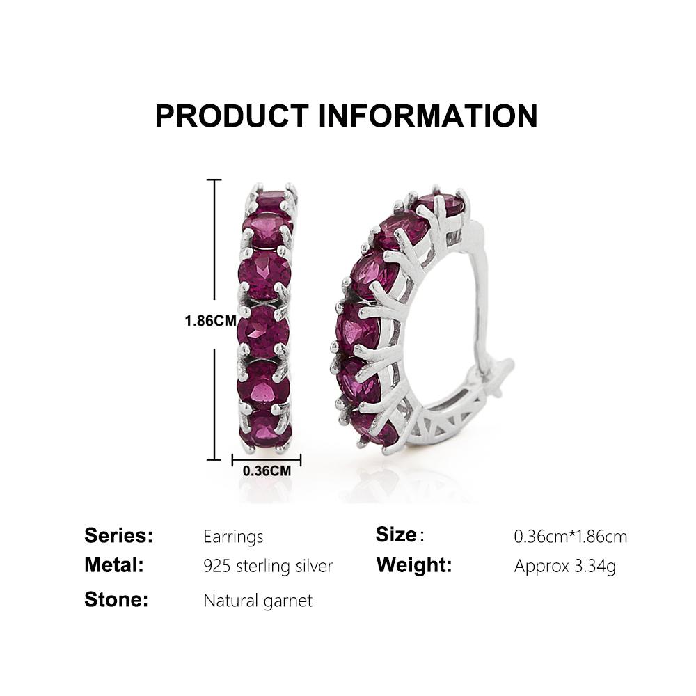 Bolai,Elegant 925 Sterling Silver Women's Clasp Earrings Natural Round 3.5mm Rhodolite Garnet Fine Jewelry Gift for Daily Wear
