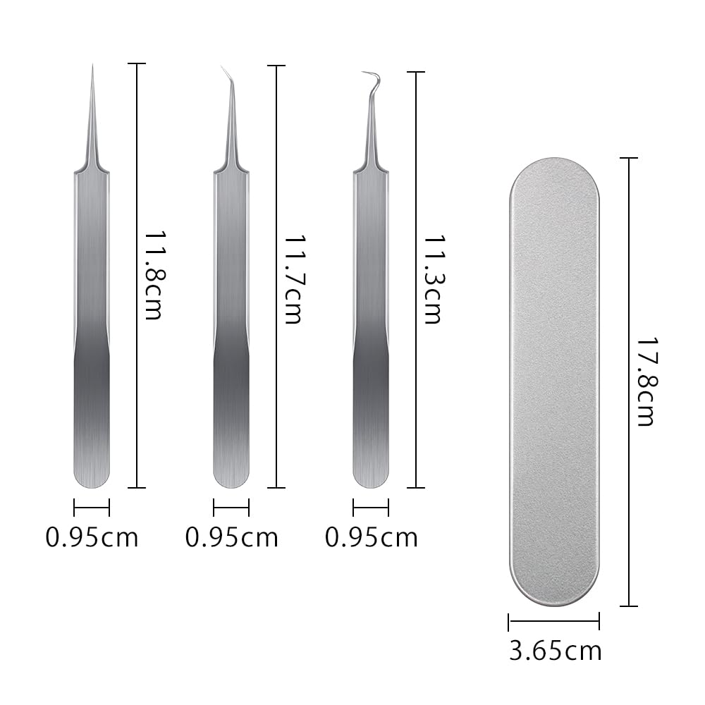 Precision tweezers for removing blackheads and Effectively removes and Includes a storage pores. blackheads, acne, comedones. case. Silver, 3-piece