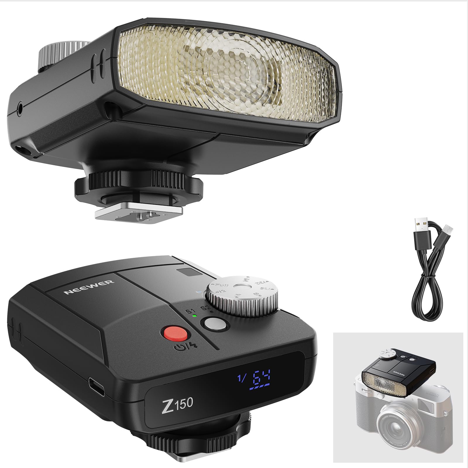 Мини-вспышка NEEWER, стробоскоп Speedlight 20 Втс GN15, 1200 мАч, 640 Полная мощность, второе срабатывание, ручные режимы мощности, компактный стробоскоп для DSLR чёрный